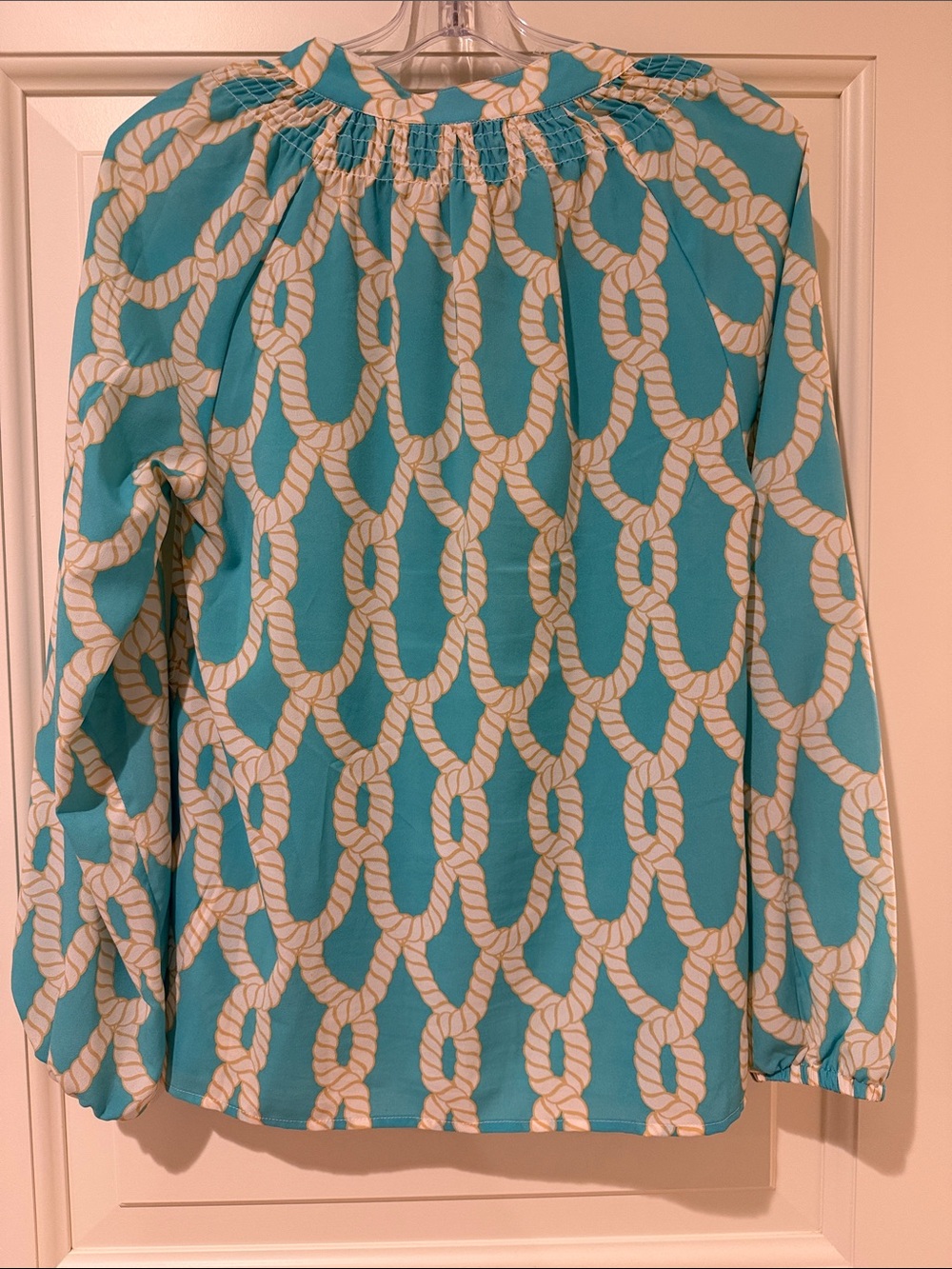 Macbeth Collection Turquoise Rope Print Blouse Size Small - Picture 3 of 3